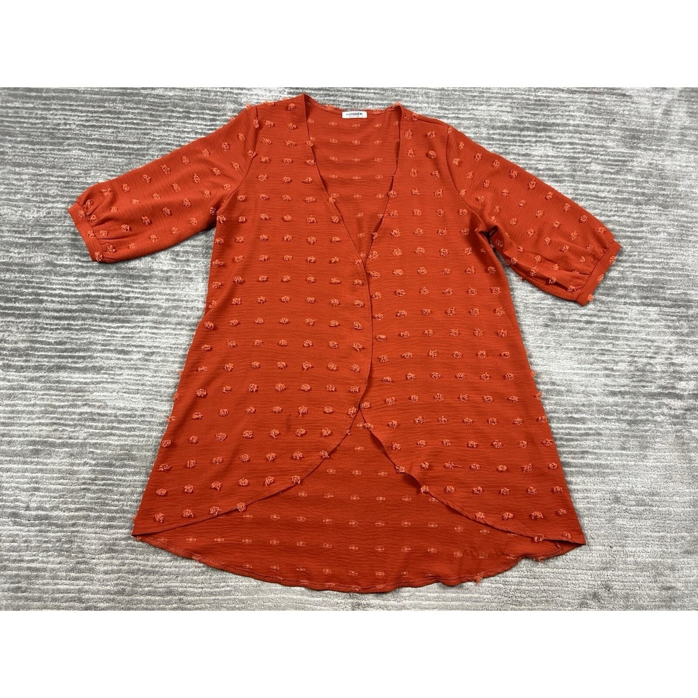 Hotouch Cardigan Womens Small Rust Orange Swiss Dot Open Front High Low Boho